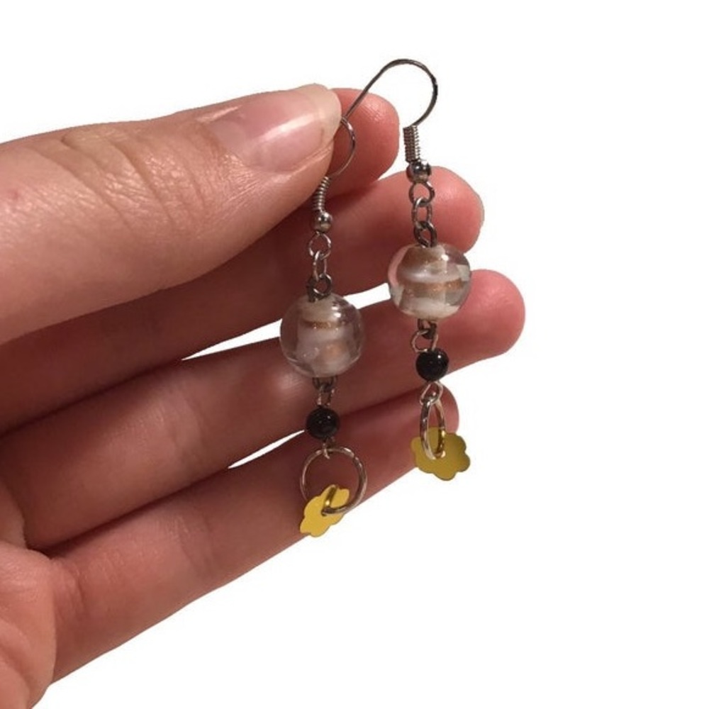Handmade Swirly Golden Glass Earrings